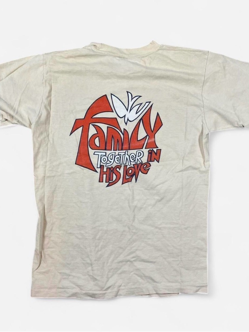Vintage Cream Kids Tee with Red Graphic "Family Together in His Love"